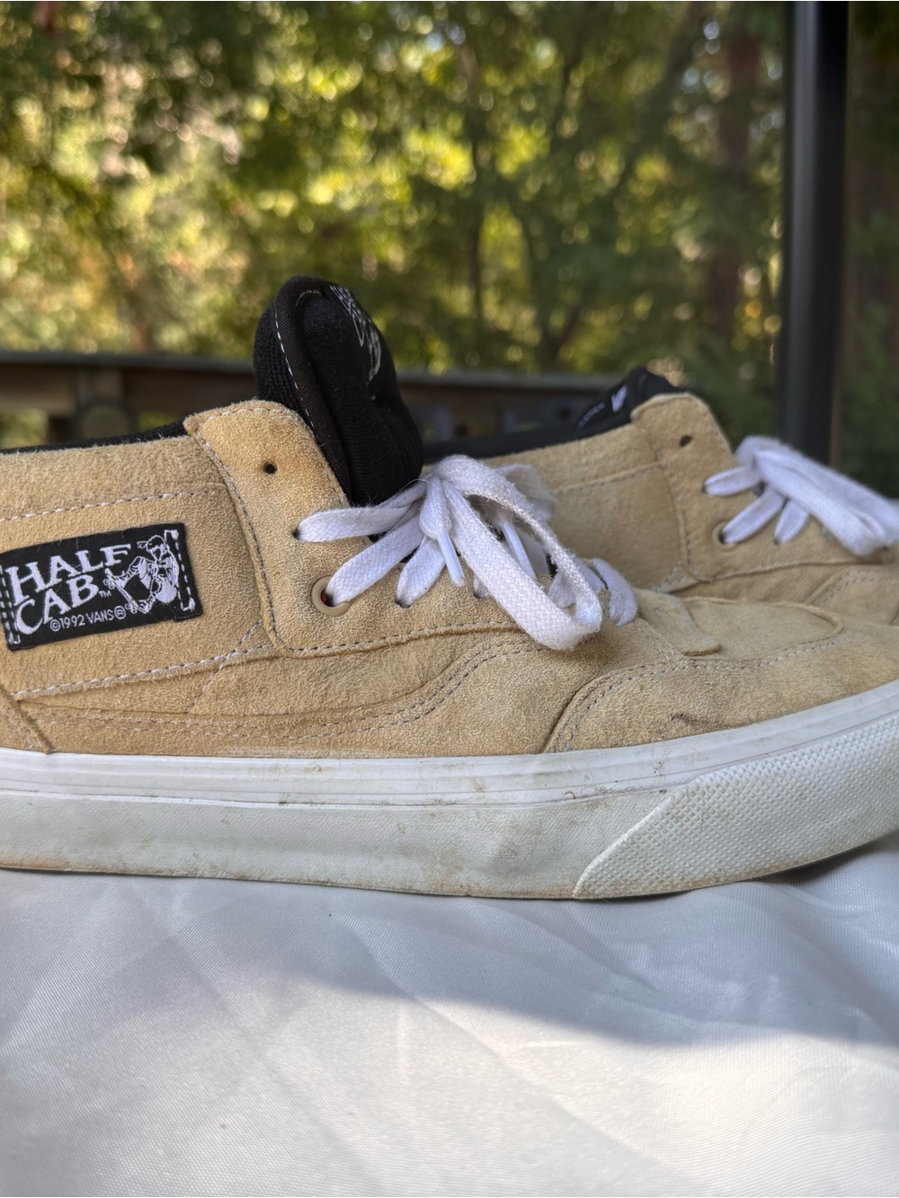 Vans Half Cab Suede Sneakers in Tan and Black with White Laces - Picture 5 of 12